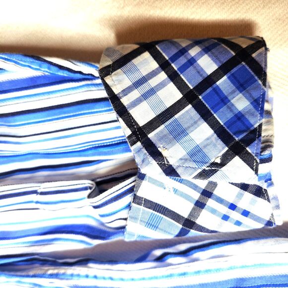 Men's Thomas Dean Flip Cuff Shirt Button Down Sz. M  Blue White - Picture 4 of 6